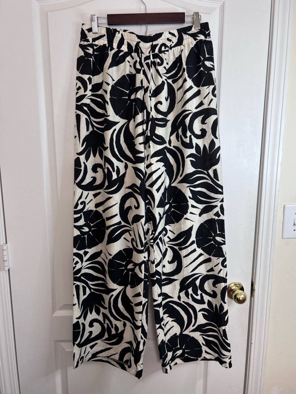 Peach Wide Leg floral elastic Waist Pants size L - Picture 2 of 10